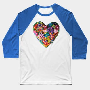 Embroidered heart Mexican flowers handmade boho chic colorful string art Baseball T-Shirt